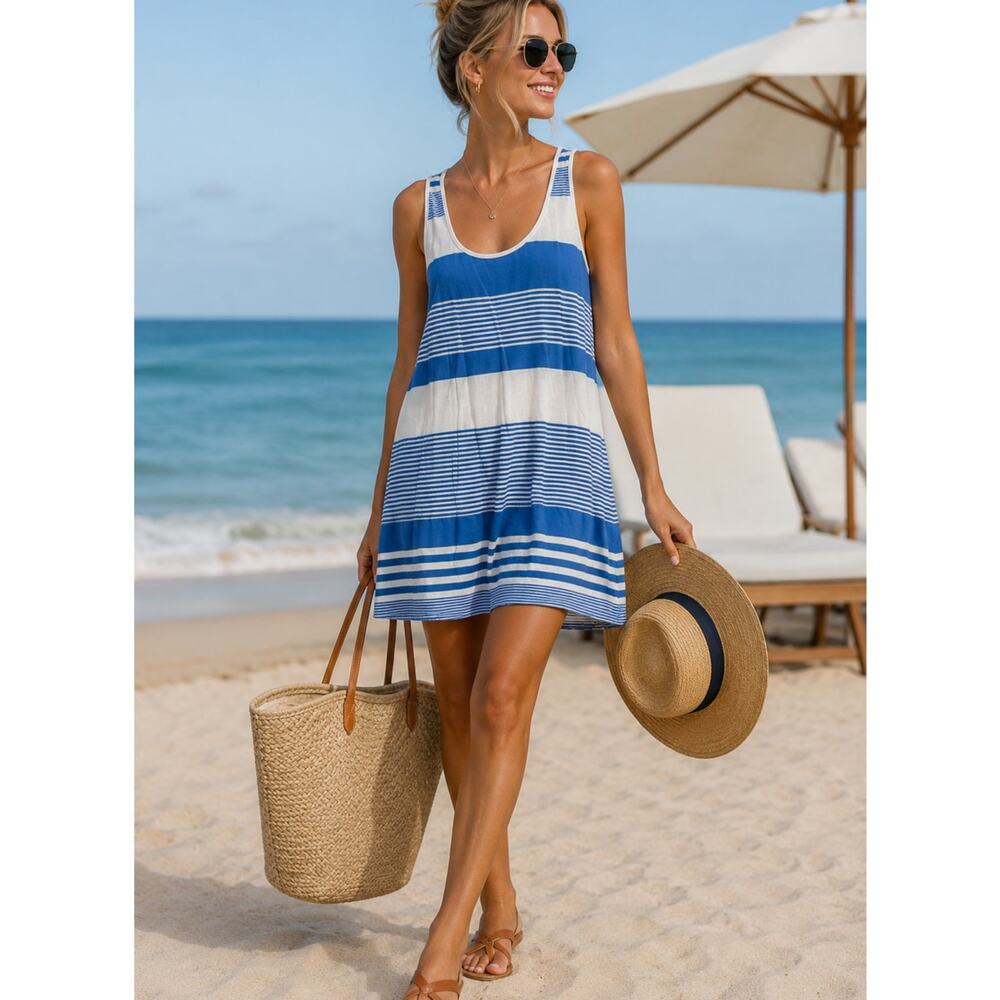 Lilly Pulitzer Blue & White Striped Sleeveless Mini Dress Womens XS Beachy